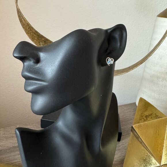 Heart and Paw Blue Silver Earrings N851 - Picture 5 of 6